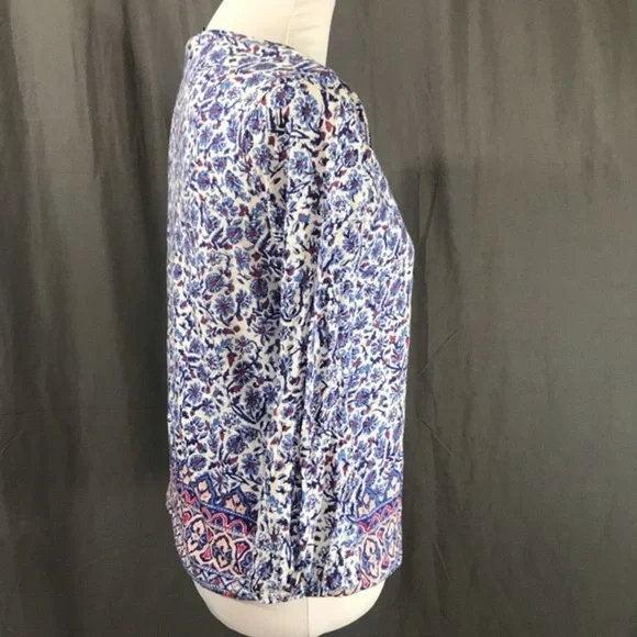 Lucky Brand Blue Floral Tassle Peasant Top M - Picture 4 of 6